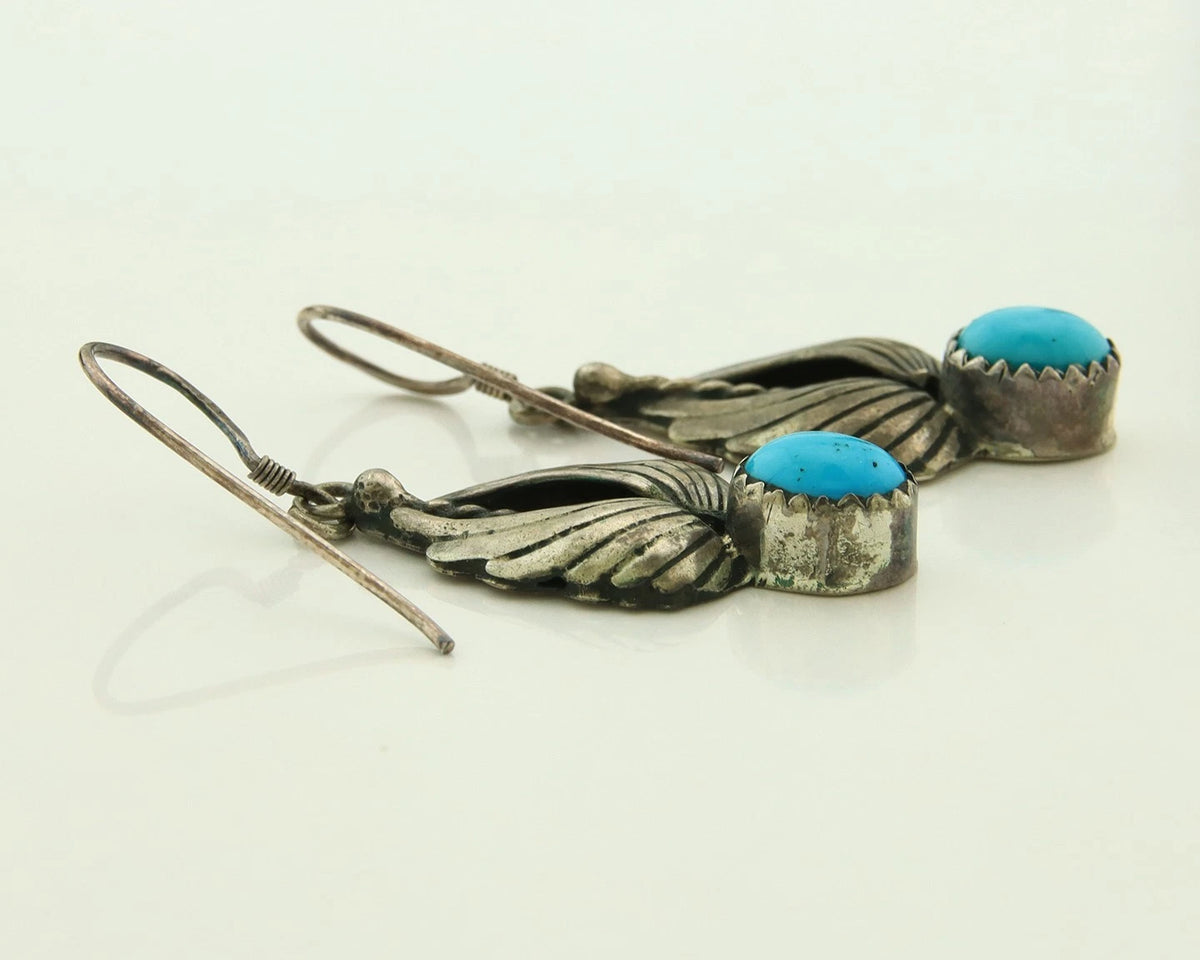 Navajo Dangle Earrings Sterling Silver Natural Turquoise Vintage Signed A