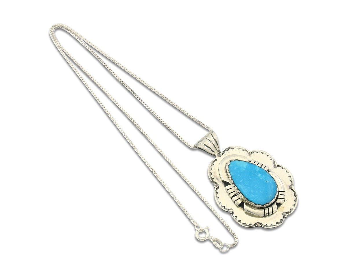 Navajo Sterling Silver Necklace Authentic Turquoise Vintage Signed Montoya