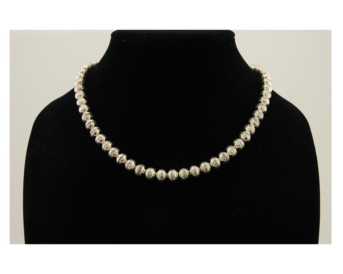 Navajo Bead Necklace 925 Silver Turquoise Native American Artist C.80's