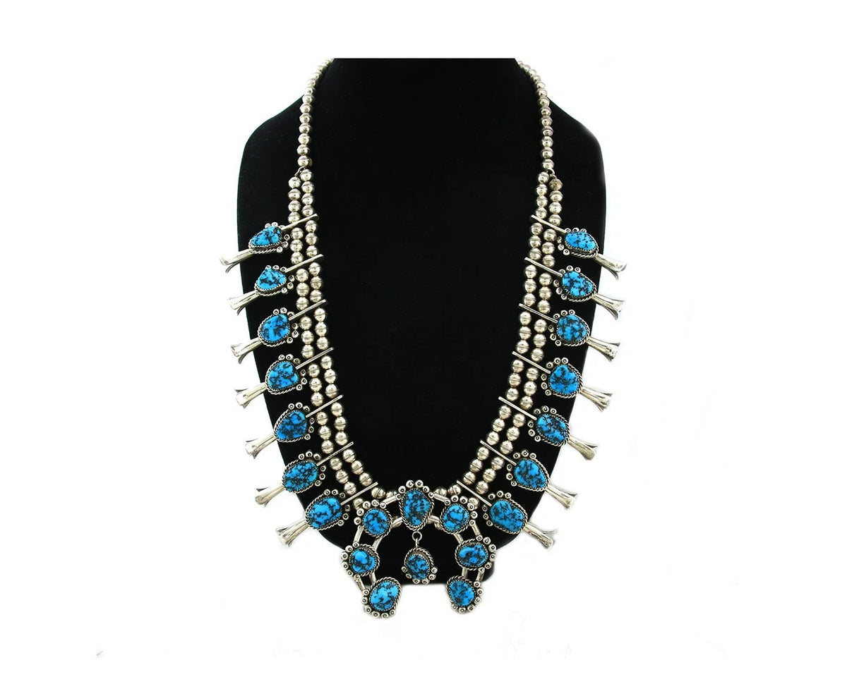 Navajo Squash Necklace Set Sterling Silver Natural Blue Turquoise Vintage C.80's