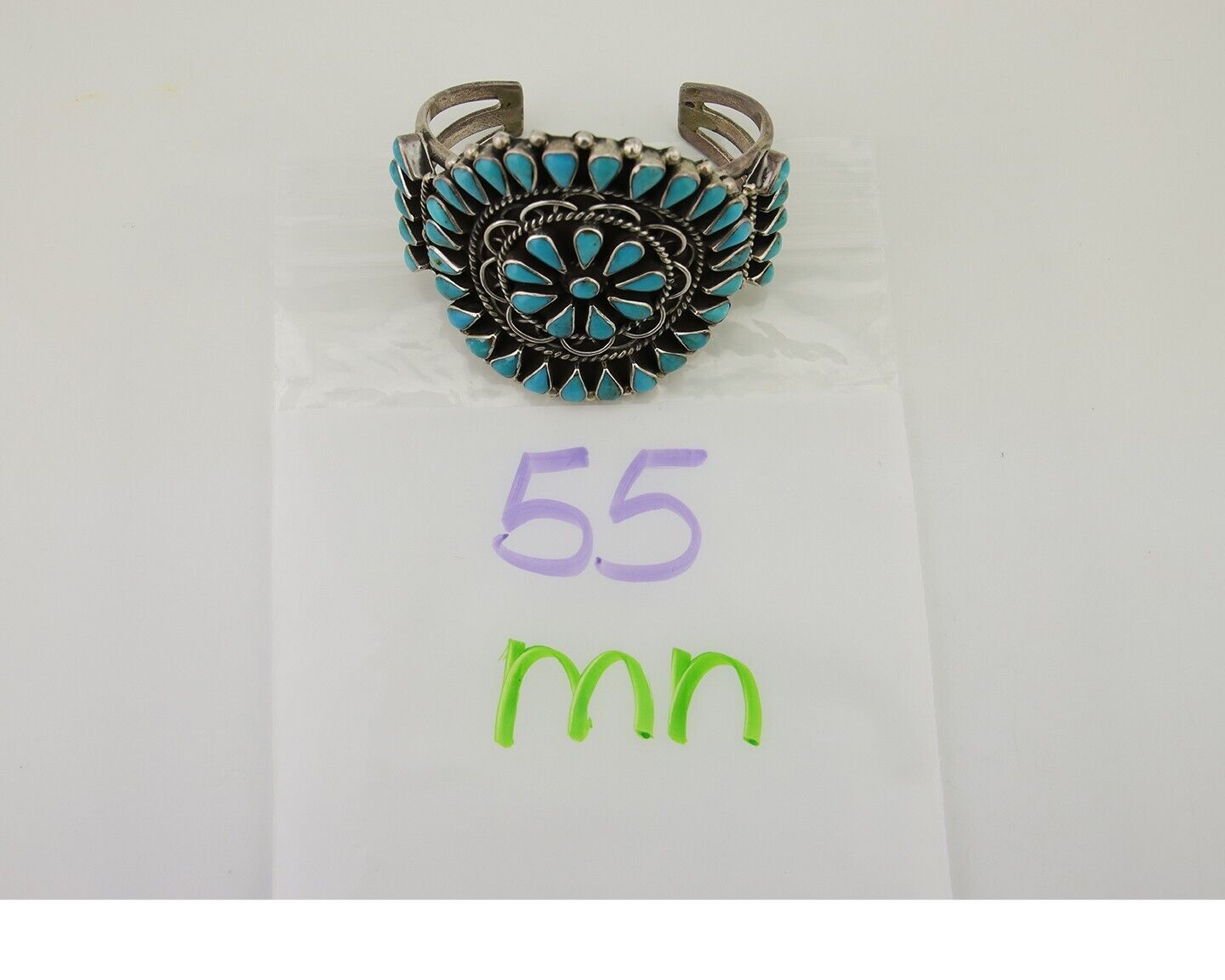 Navajo Bracelet 925 Silver Natural Blue Turquoise Signed Delbert Chatter C.80's