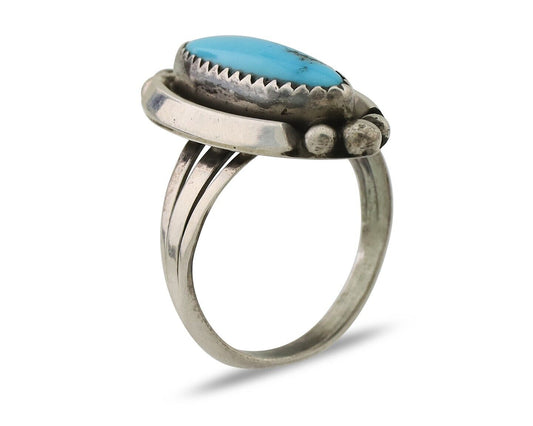 Navajo Ring 925 Silver Kingman Turquoise Artist Signed SC Size 7.0 C.80's