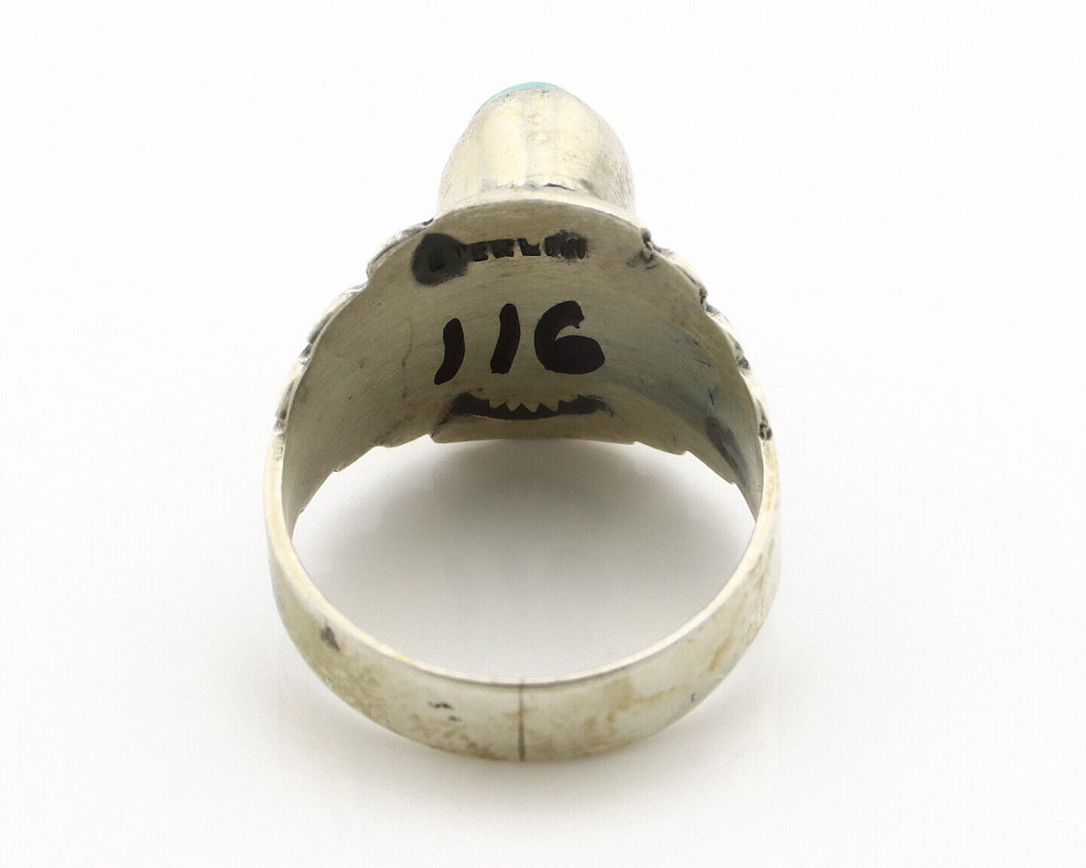 Navajo Ring .925 Silver Kingman Turquoise Artist Signed Apache C.80's