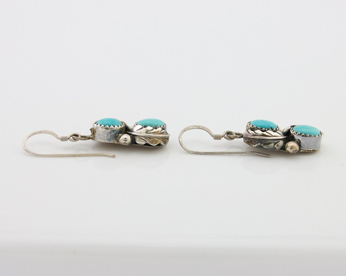 Navajo Dangle Earrings 925 Silver Natural Turquoise Native American Artist C80s