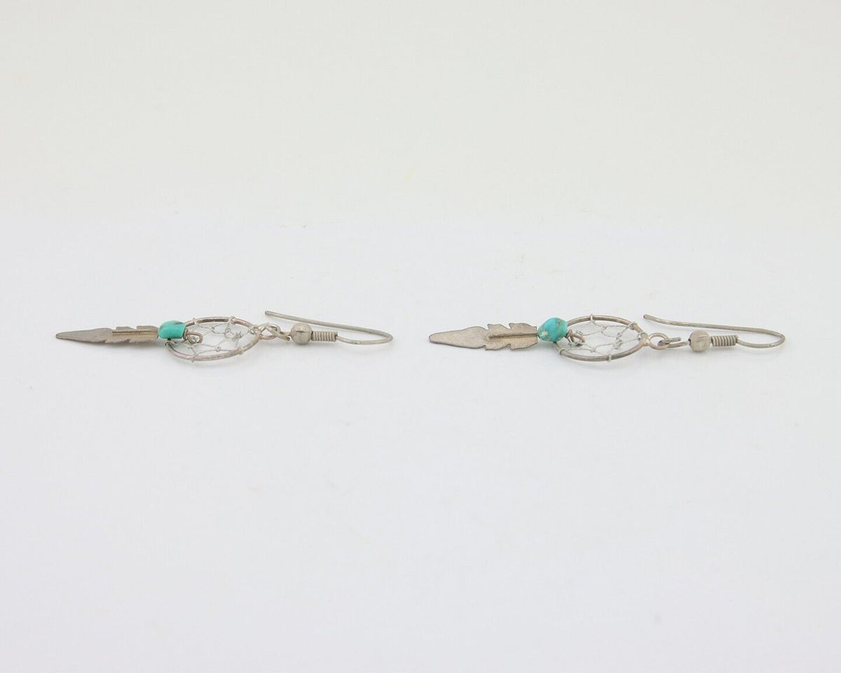Navajo Dangle Dream Catcher Earrings 925 Silver Blue Turquoise Native Artist C80
