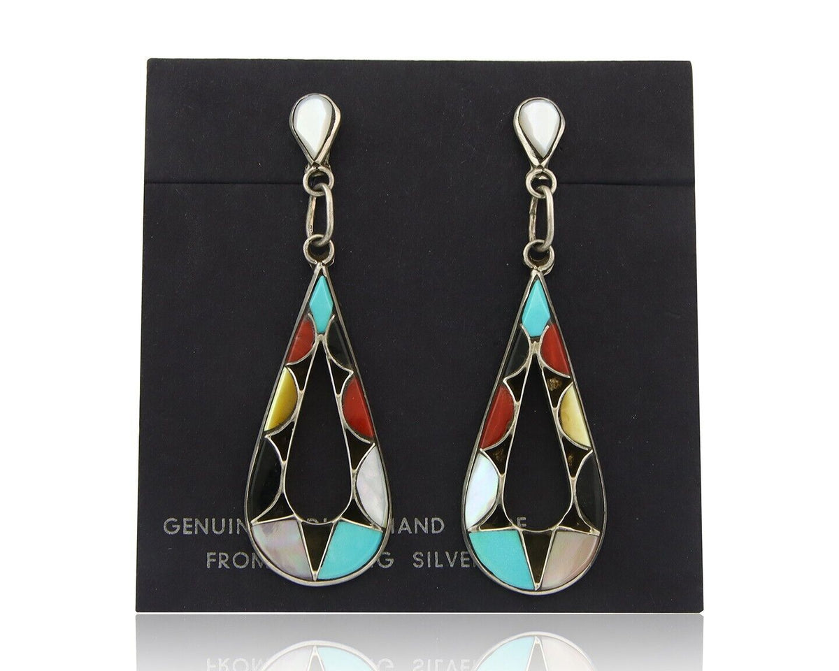 Navajo Earrings 925 Silver Natural Gemstone Native American Artist C80s