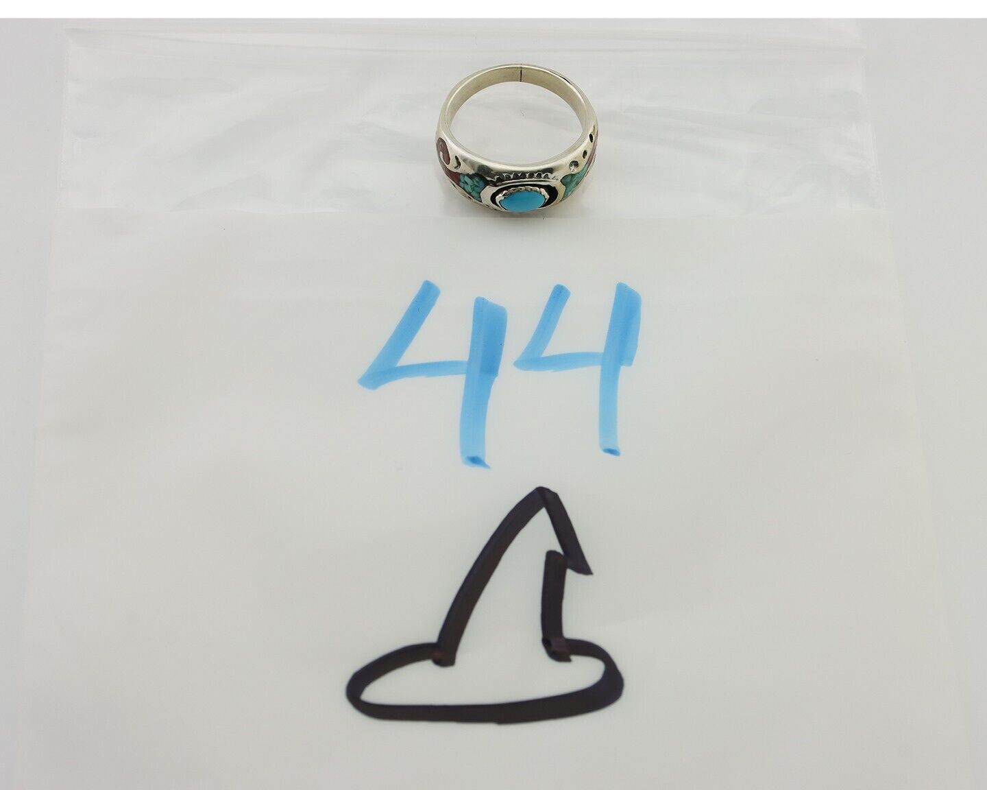 Navajo Ring 925 Silver Turquoise & Coral Natural American Artist C.80's