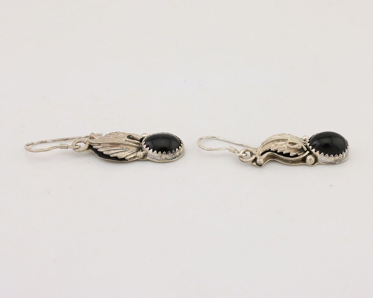 Navajo Dangle Earrings 925 Silver Black Onyx Native American Artist C.80's