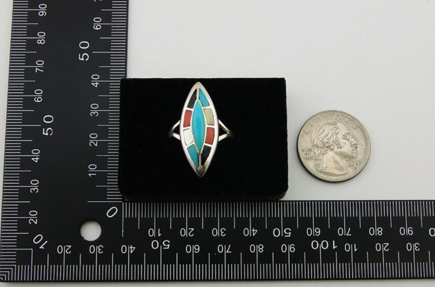 Navajo Ring 925 Silver Turquoise Shell Onyx Spiney Oyster Native Artist C80's