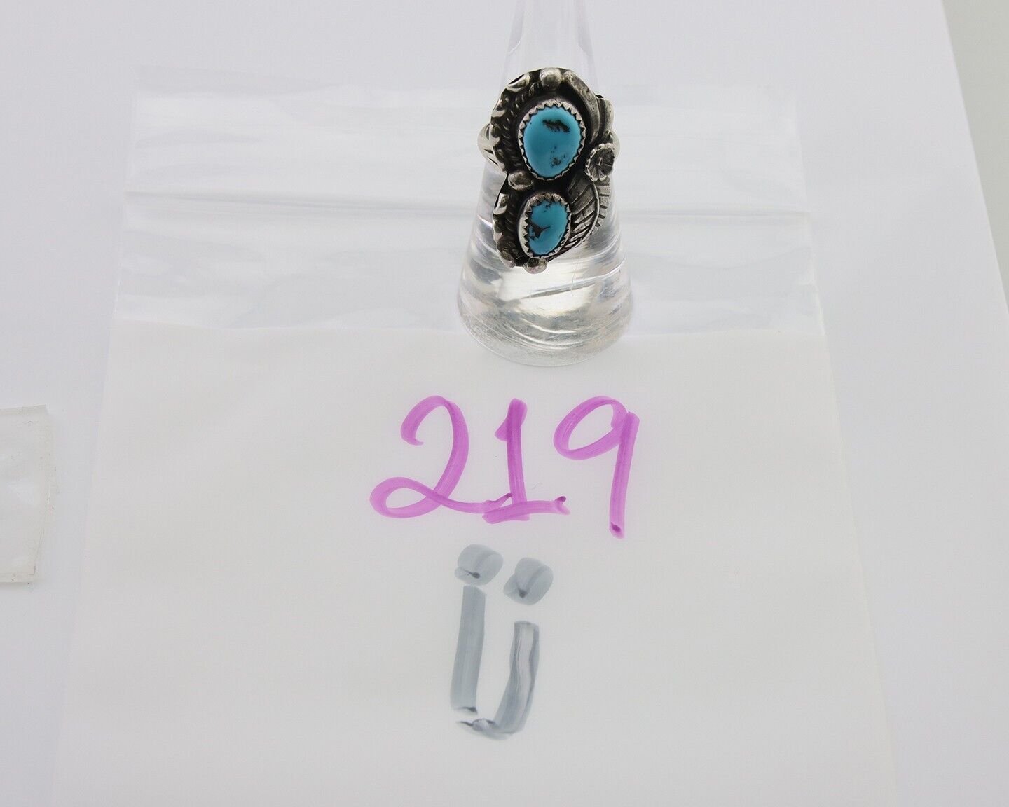 Navajo Ring 925 Silver Natural Blue Turquoise Artist Signed SC C.80's Size 6.75