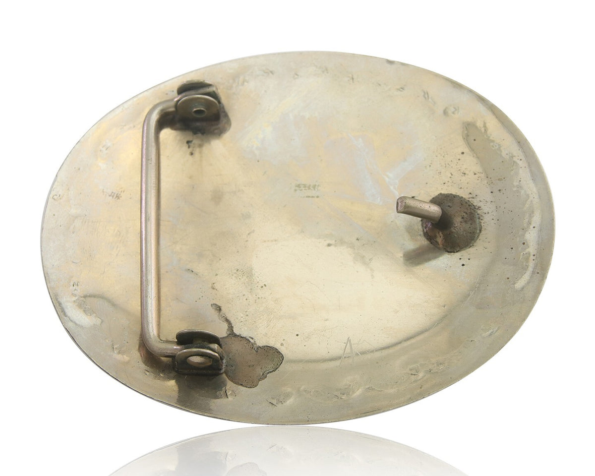 Navajo Belt Buckle .999 Nickel Buffalo Gemstone Handmade 2.5 x 3.0 in C.80's