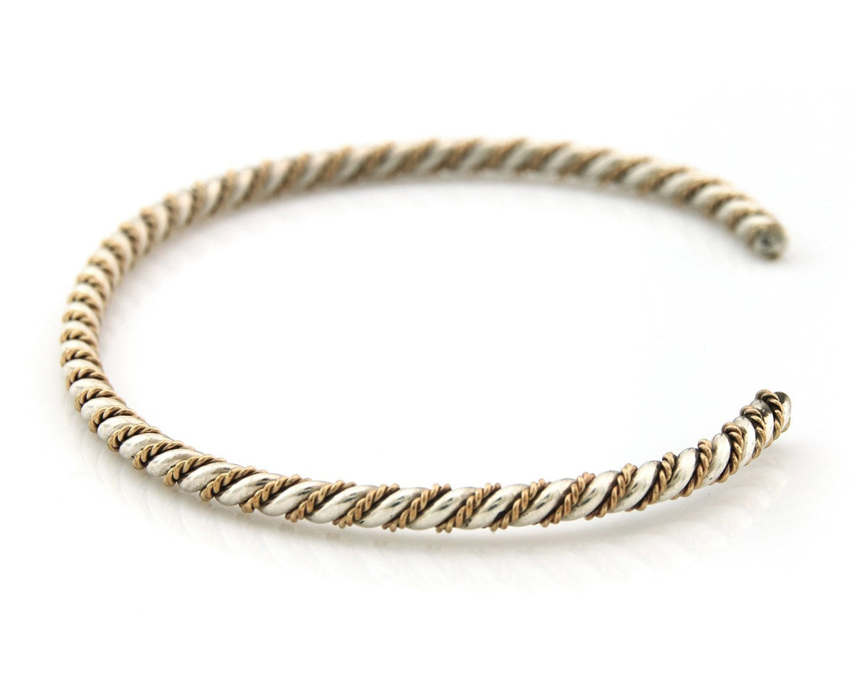 Navajo Twist Bracelet Sterling Silver Gold Authentic Vintage Native Artist 2.7mm