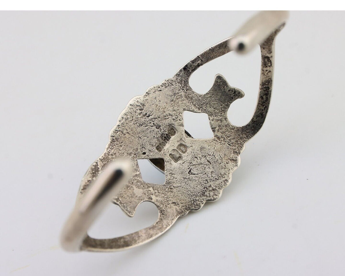 Navajo Sand Cast Cuff Bracelet 925 Silver Natural Turquoise Signed LD C.80's
