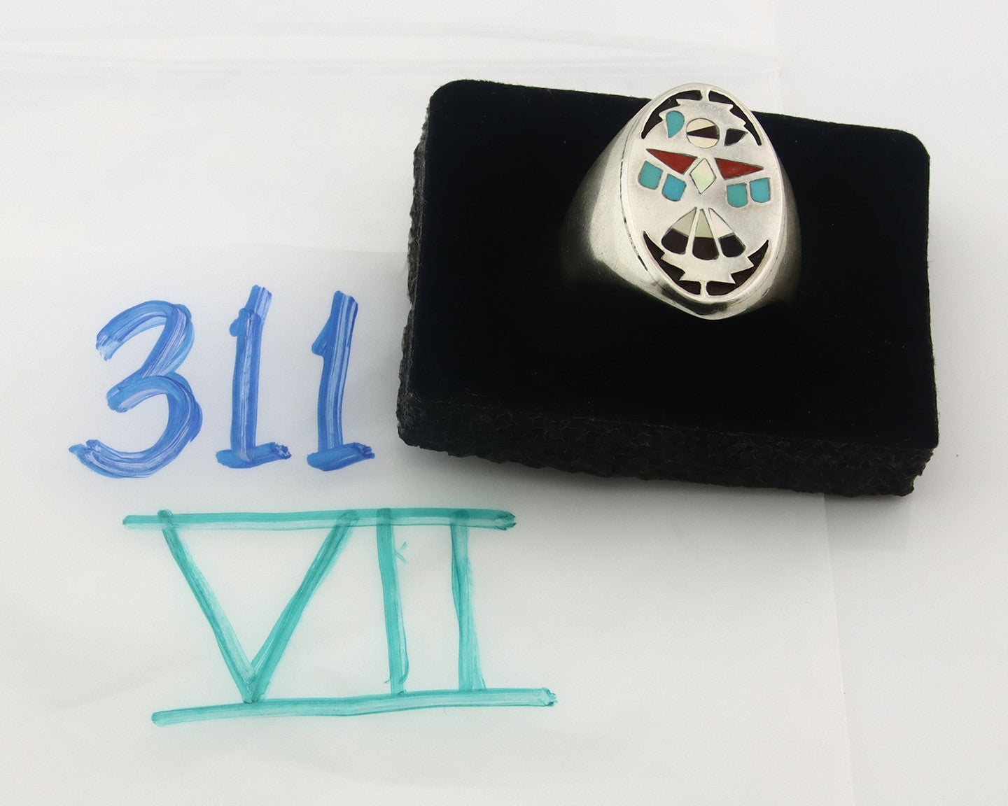 Vintage Zuni Ring Sterling Silver Authentic Gemstone Handmade Size 11.25