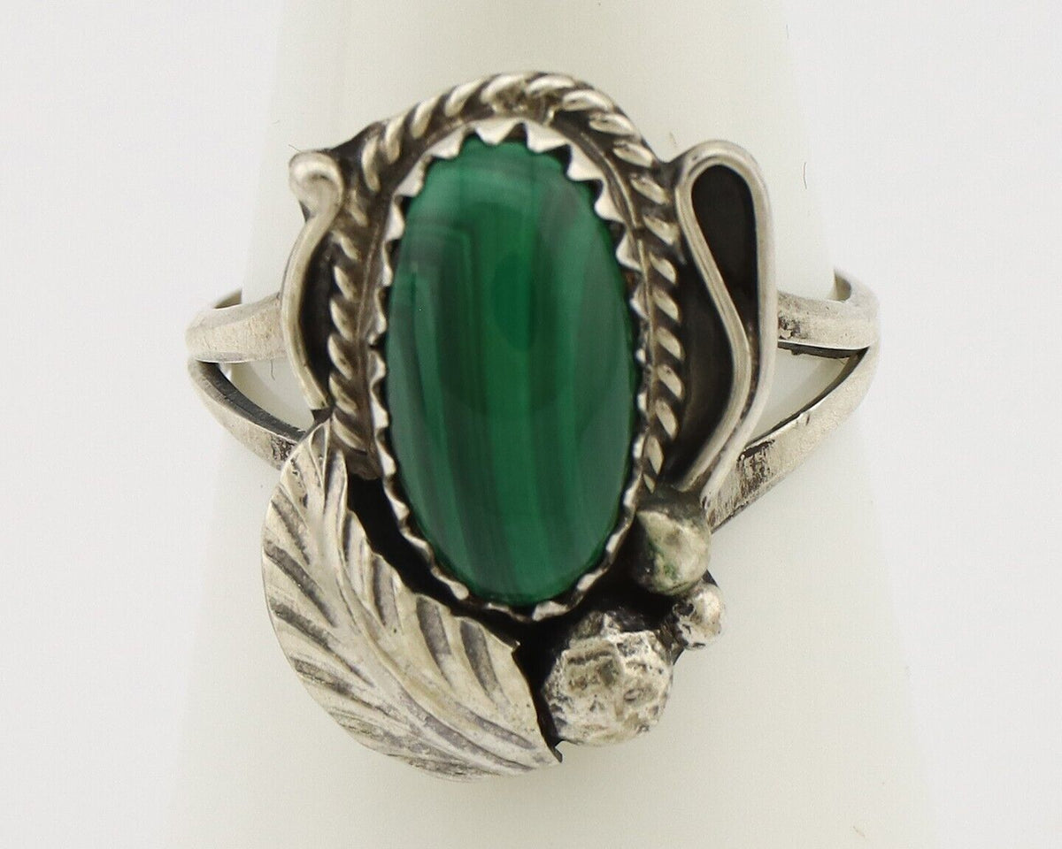Navajo Ring 925 Silver Natural Malachite Artist Signed Justin Morris C.80's