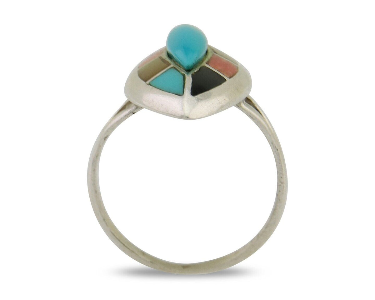 Navajo Ring 925 Silver Turquoise Shell Onyx Spiney Oyster Native Artist C80's
