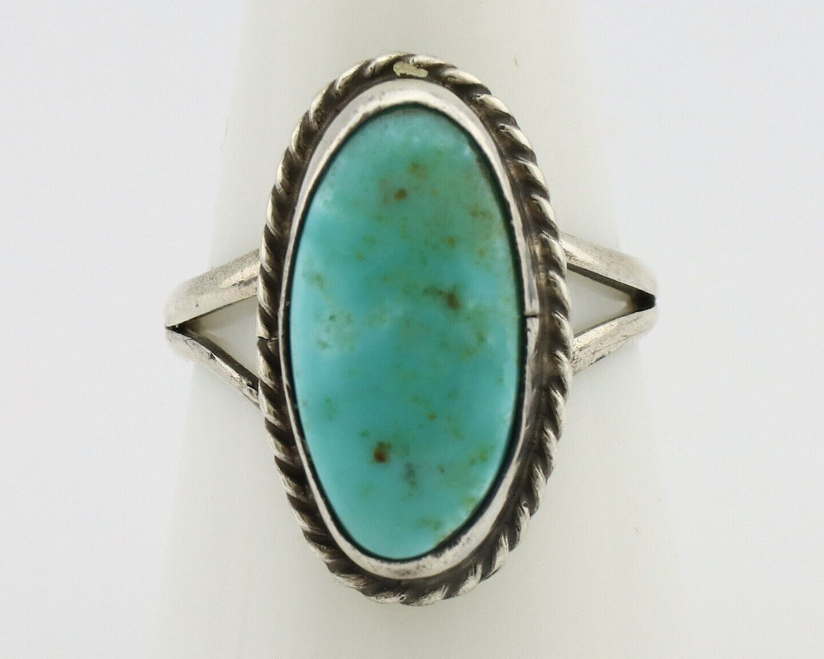 Navajo Ring 925 Silver Kingman Turquoise Artist Native American Signed C.80's