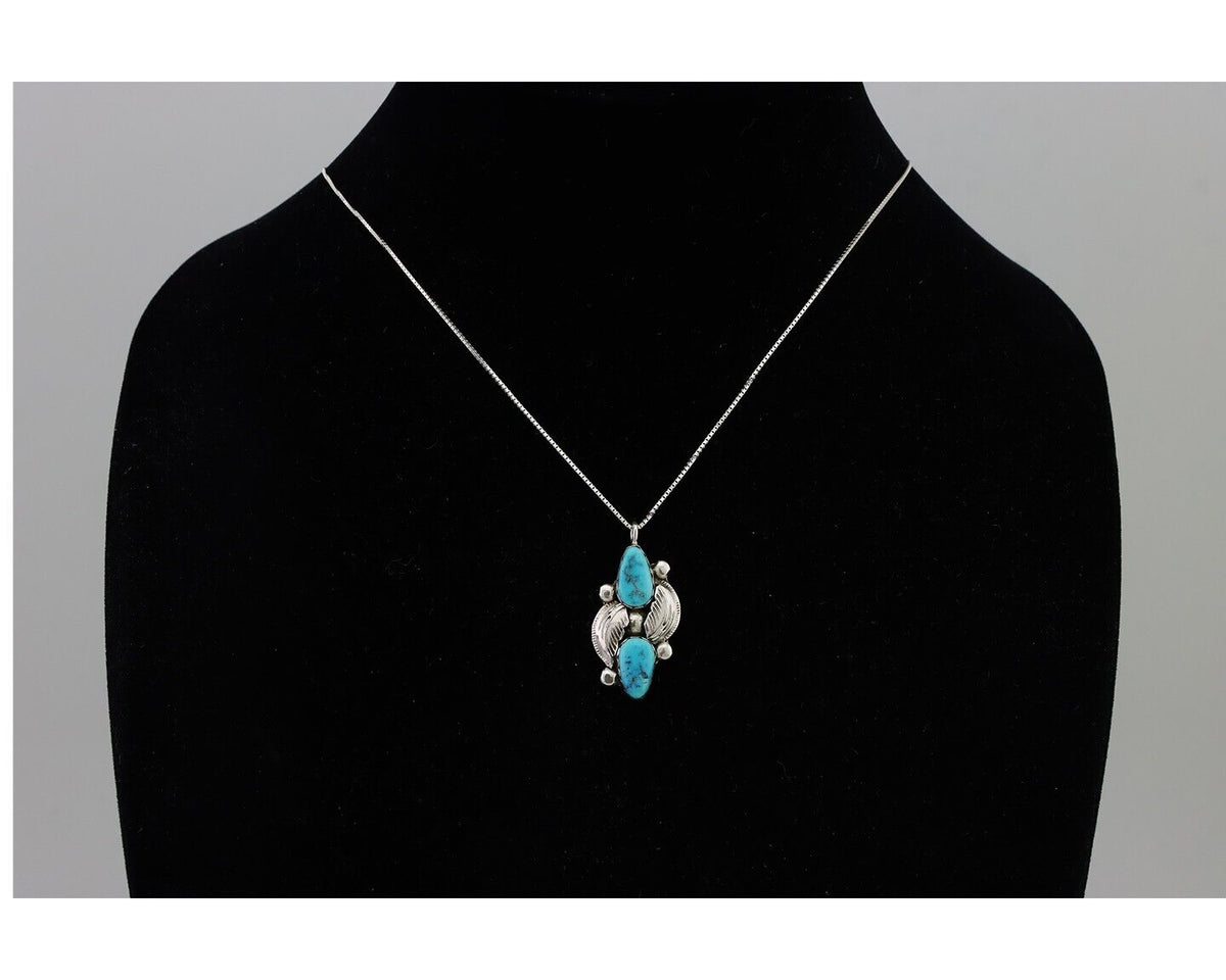 Navajo Turquoise Handmade Necklace 925 Silver Signed Simplicio C.80's