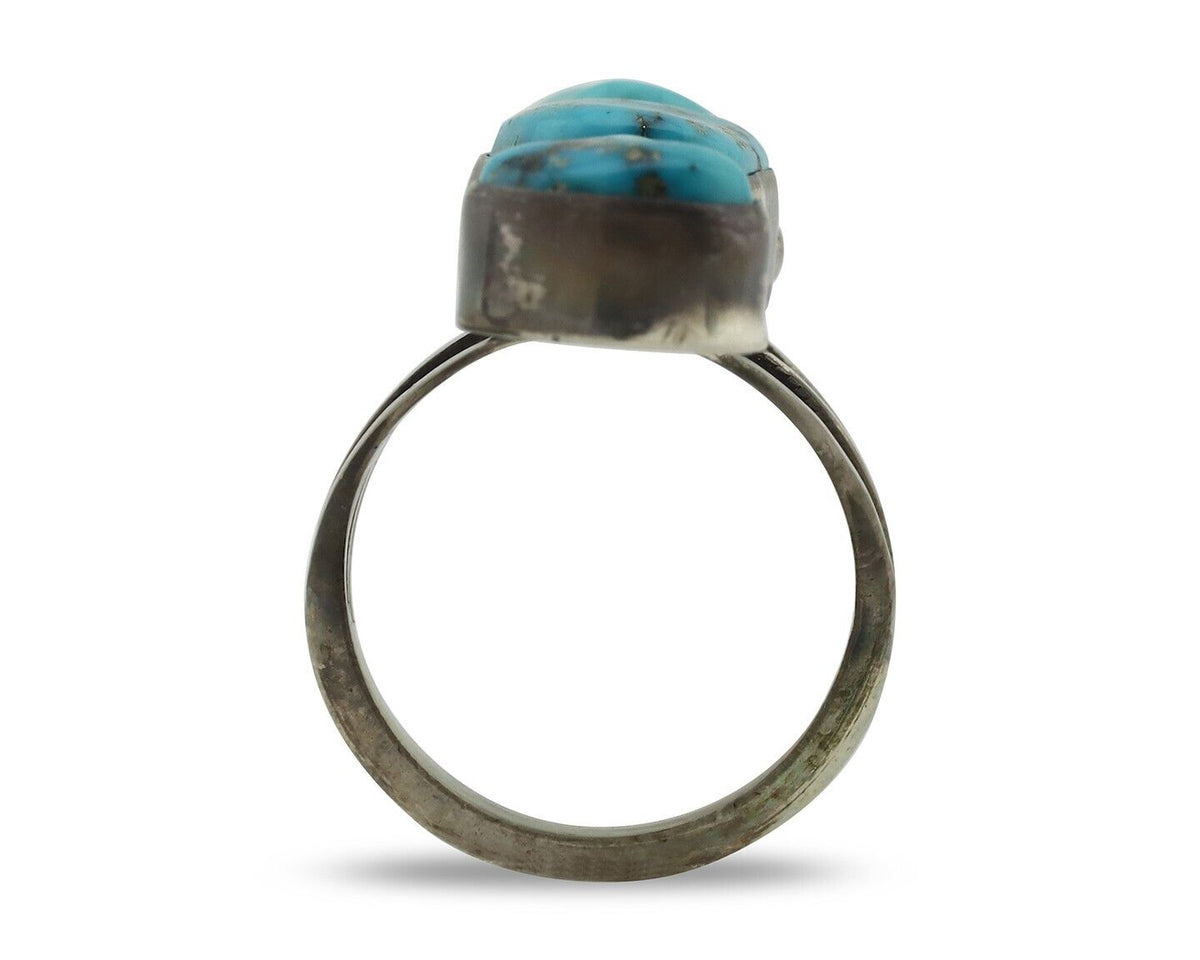 Navajo Ring 925 Silver Natural Blue Turquoise Native American Artist C.80's