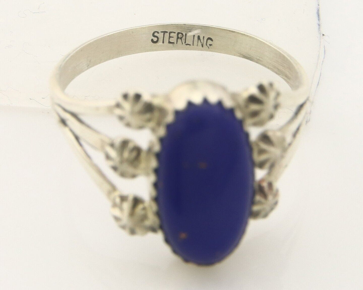 Navajo Ring 925 Sterling Natural Lapis Handmade Native Artist C.80's