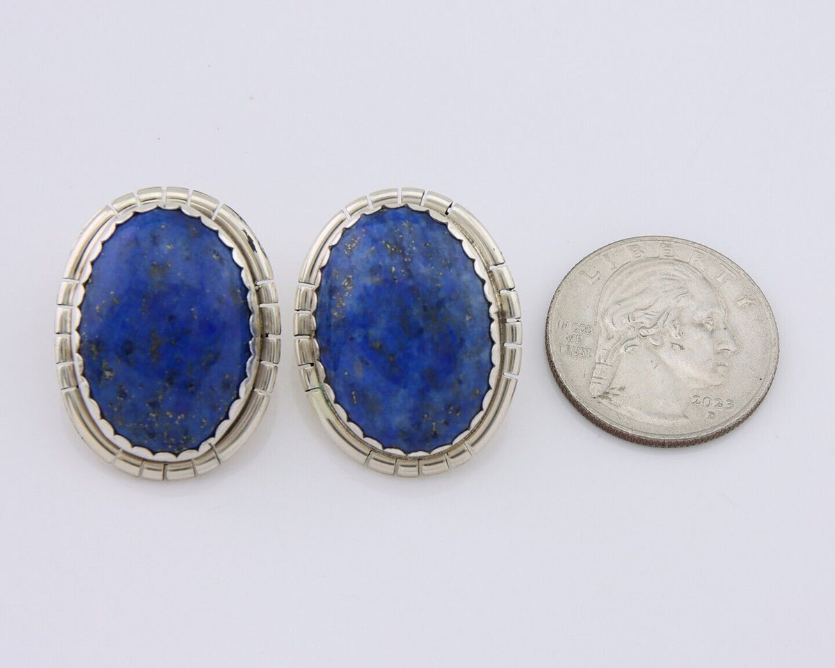 Navajo Paw Earrings 925 Silver Blue Denim Lapis Native American Artist C.80's