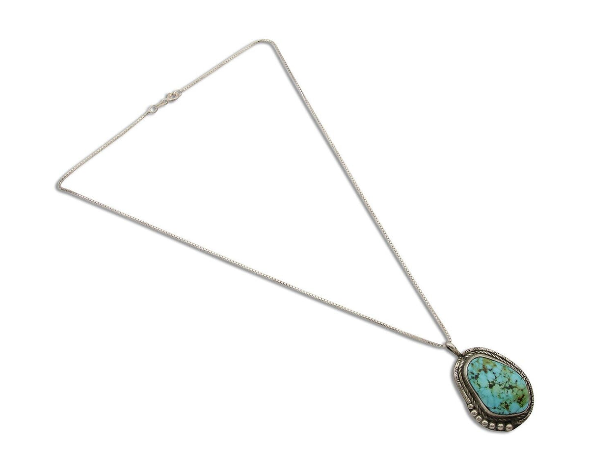 Navajo Pendant 925 Silver Turquoise Native Artist Signed The Blue Indian 1995