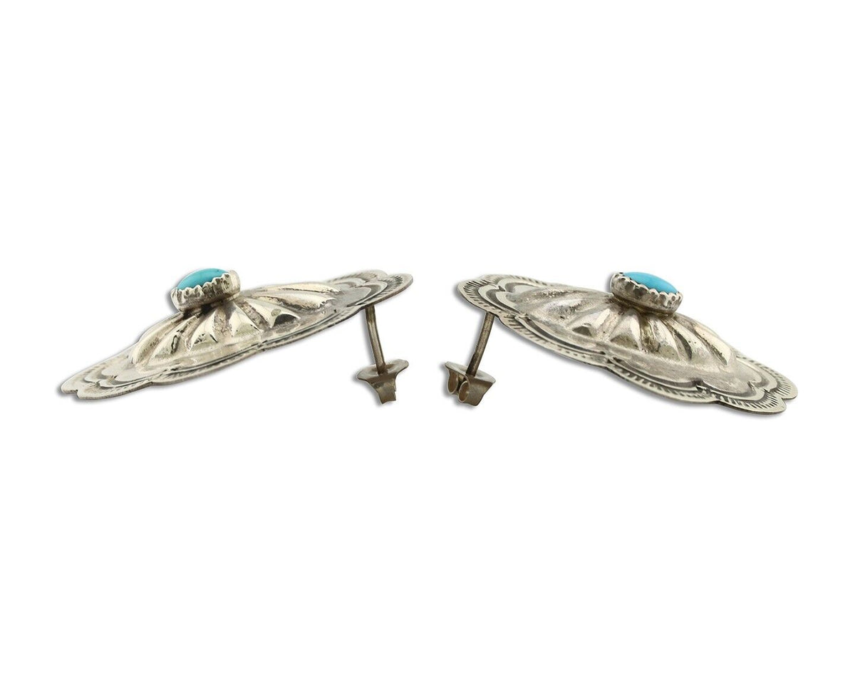 Navajo Hand Stamped Earrings 925 Silver Turquoise Native Artist C.80's