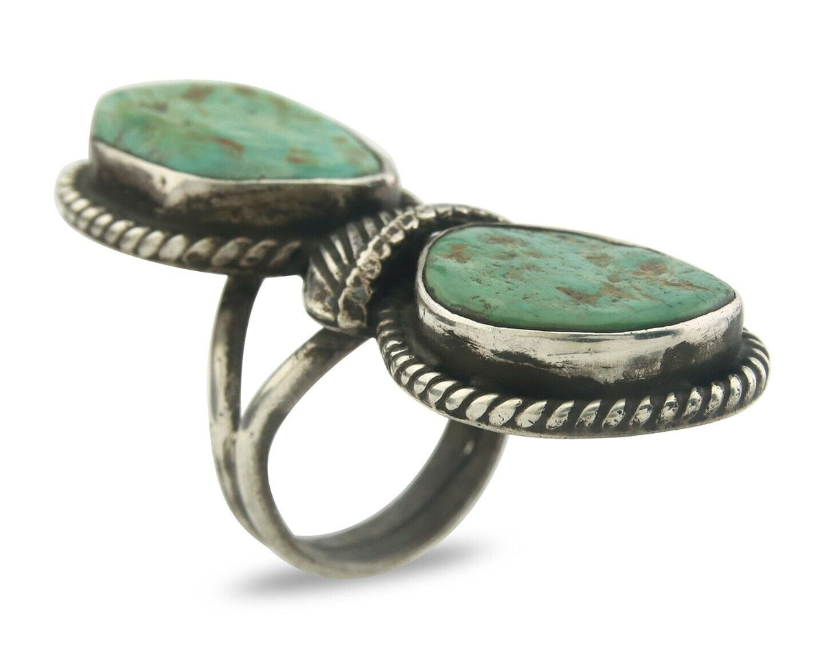 Navajo Ring 925 Sterling Turquoise Handmade Native Artist C.80's Size 7.0