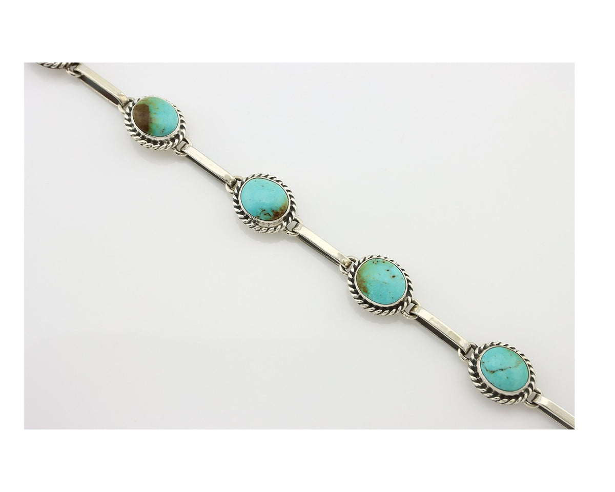 Navajo Link Bracelet .925 Silver Blue Turquoise Native American Artist C.80's