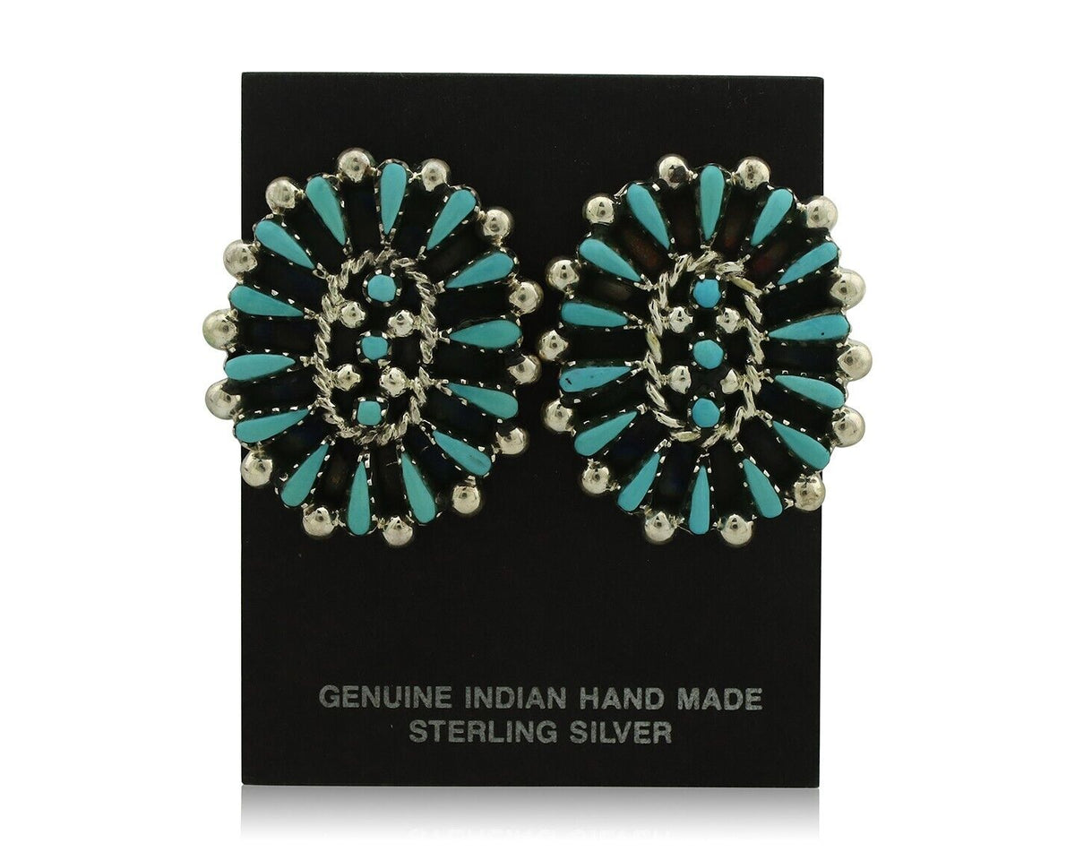 Navajo Earrings 925 Silver Sleeping Beauty Turquoise Signed B Yazzie C.80's