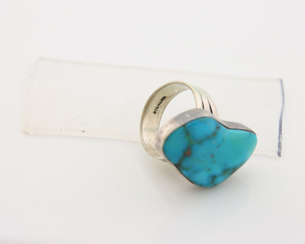 Navajo Ring 925 Sterling Natural Blue Turquoise Native Artist C.80's Size 7.25