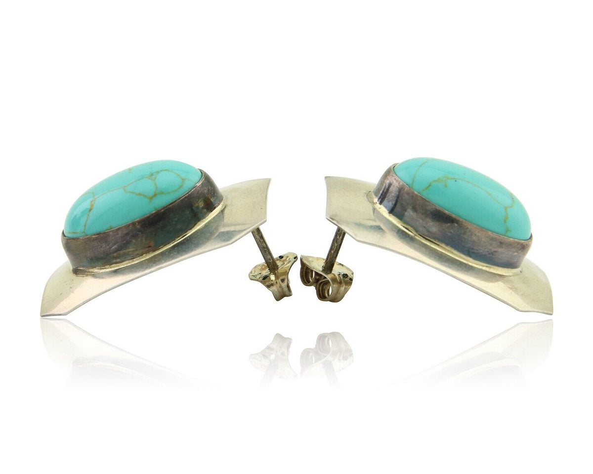 Navajo Earrings 925 Silver Turquoise Native American Artist C.80's