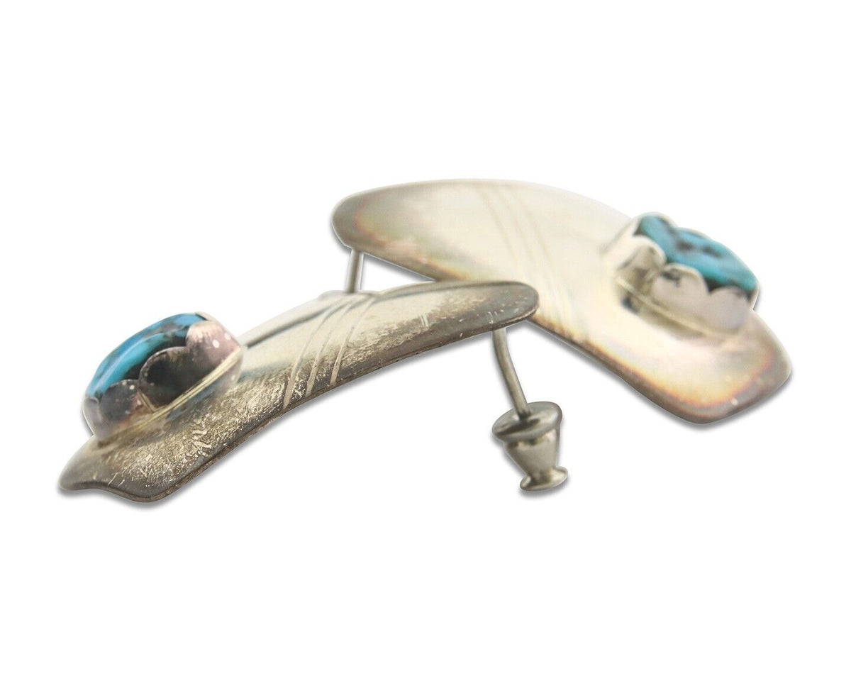 Navajo Earrings 925 Silver Handmade Natural Turquoise Native Artist C.80's
