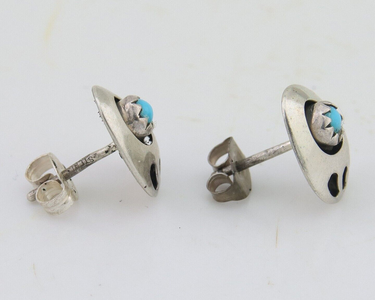 Navajo Paw Earrings 925 Silver Turquoise Native American Artist C.80's