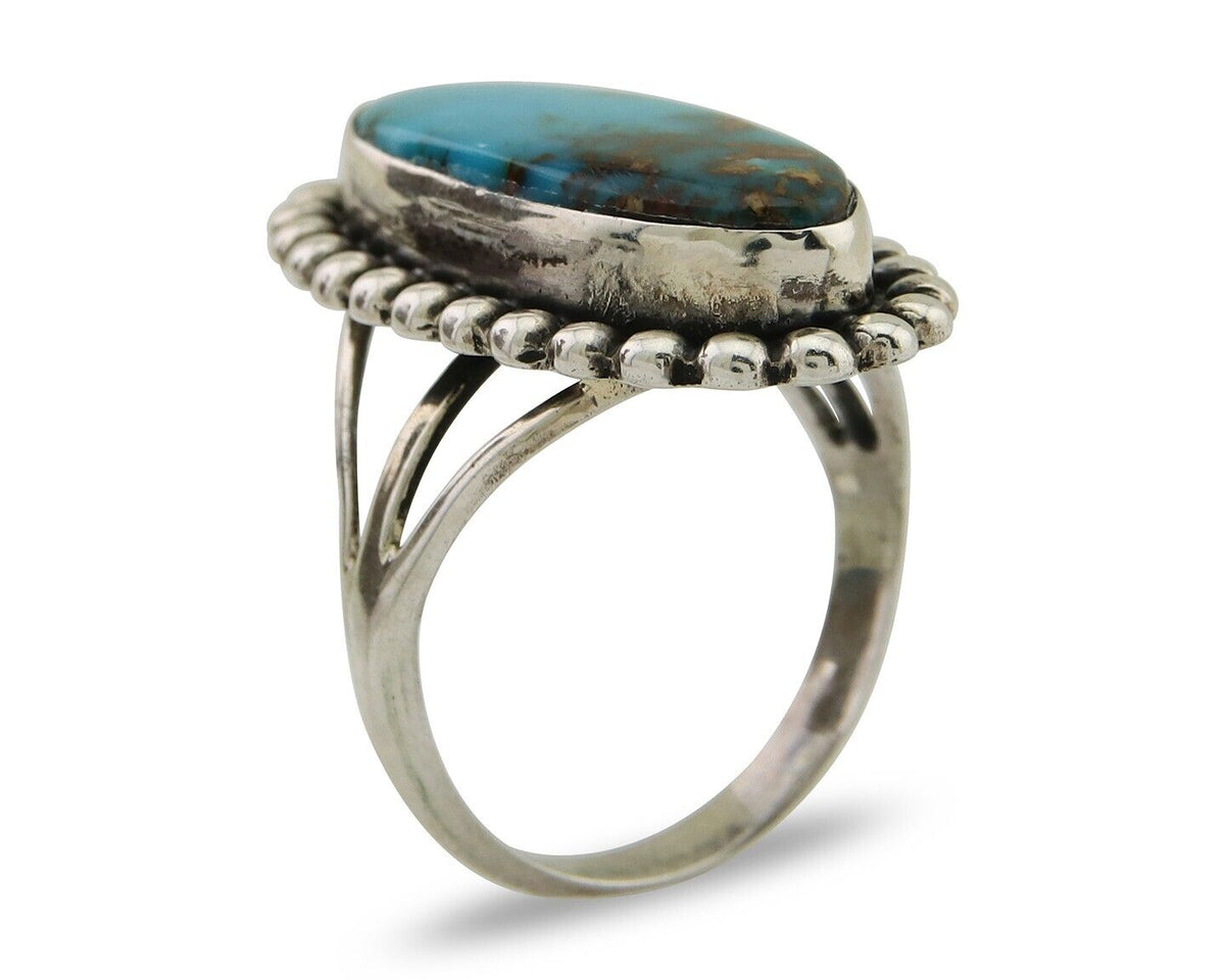 Navajo Shield Ring 925 Silver Arizona Turquoise Native Artist C.80's
