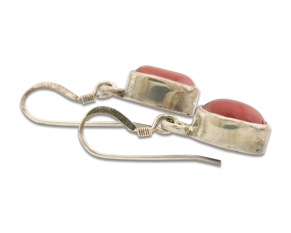 Navajo Earrings 925 Silver Natural Coral Native American Artist C.80's