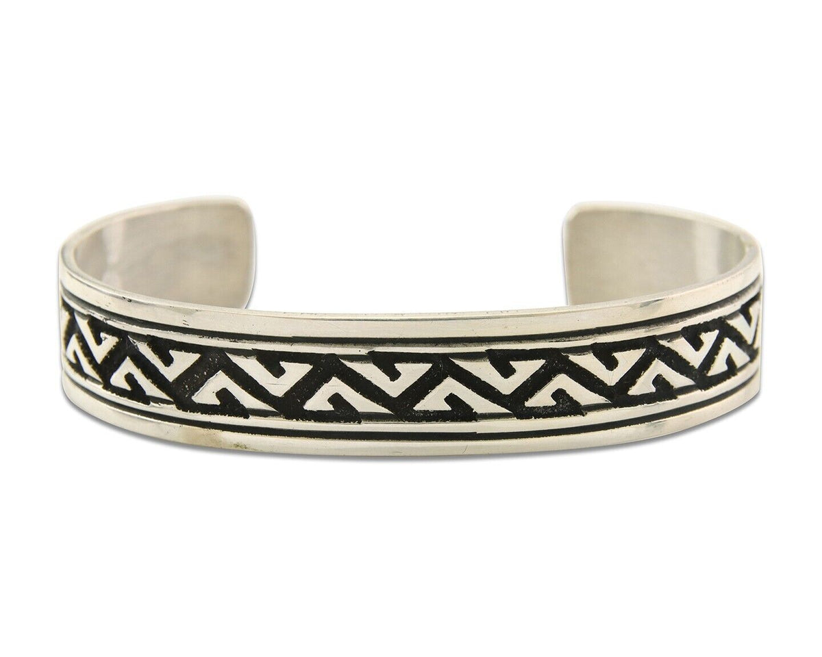 Navajo Bracelet 925 Silver Artist Signed Thomas Singer Cuff Made in the 1980's