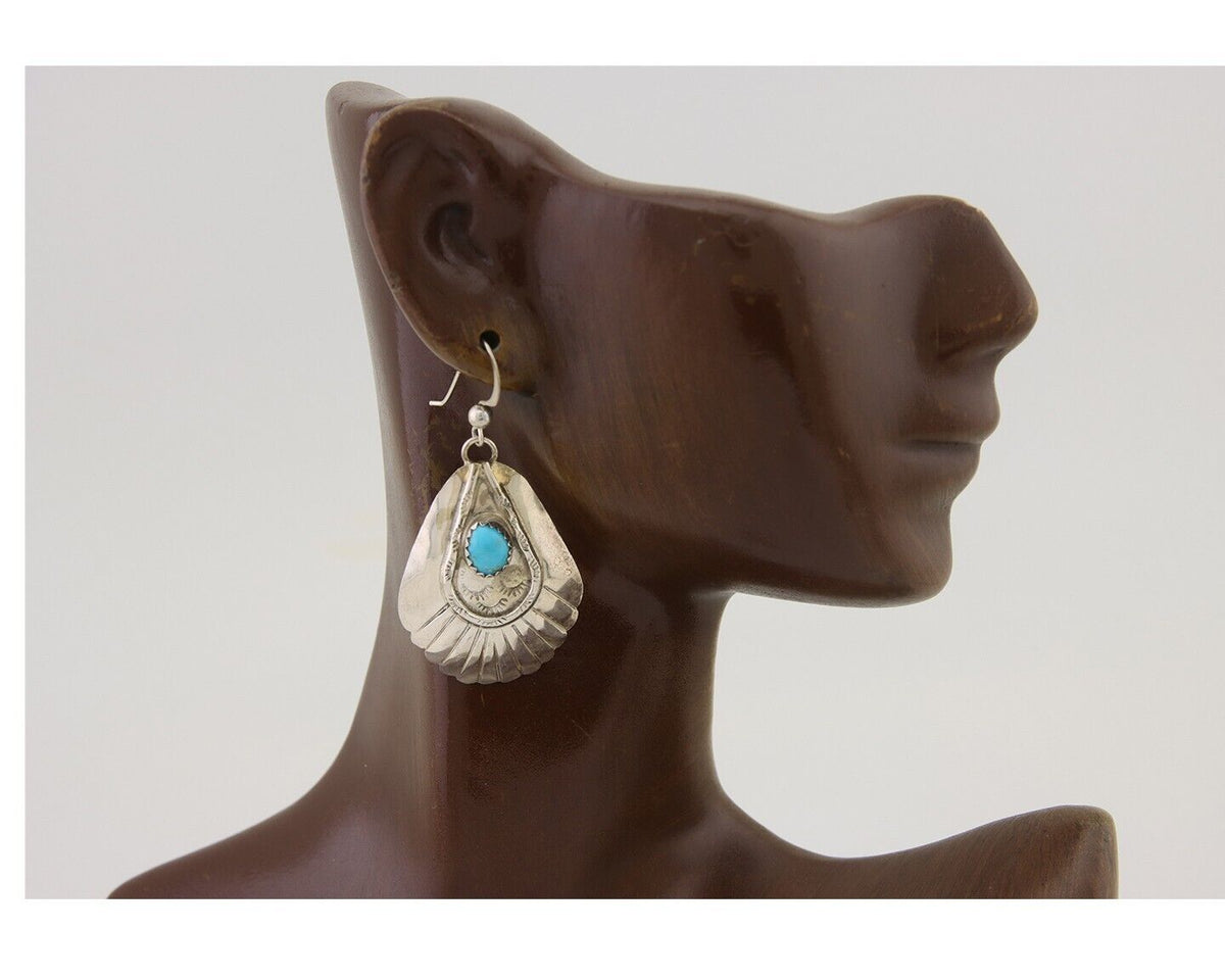 Navajo Earrings 925 Silver Turquoise Artist Signed Dean Brown C.80's