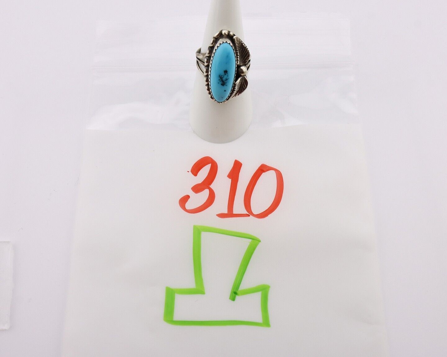 Navajo Ring 925 Silver Sleeping Beauty Turquoise Signed SC C.80's
