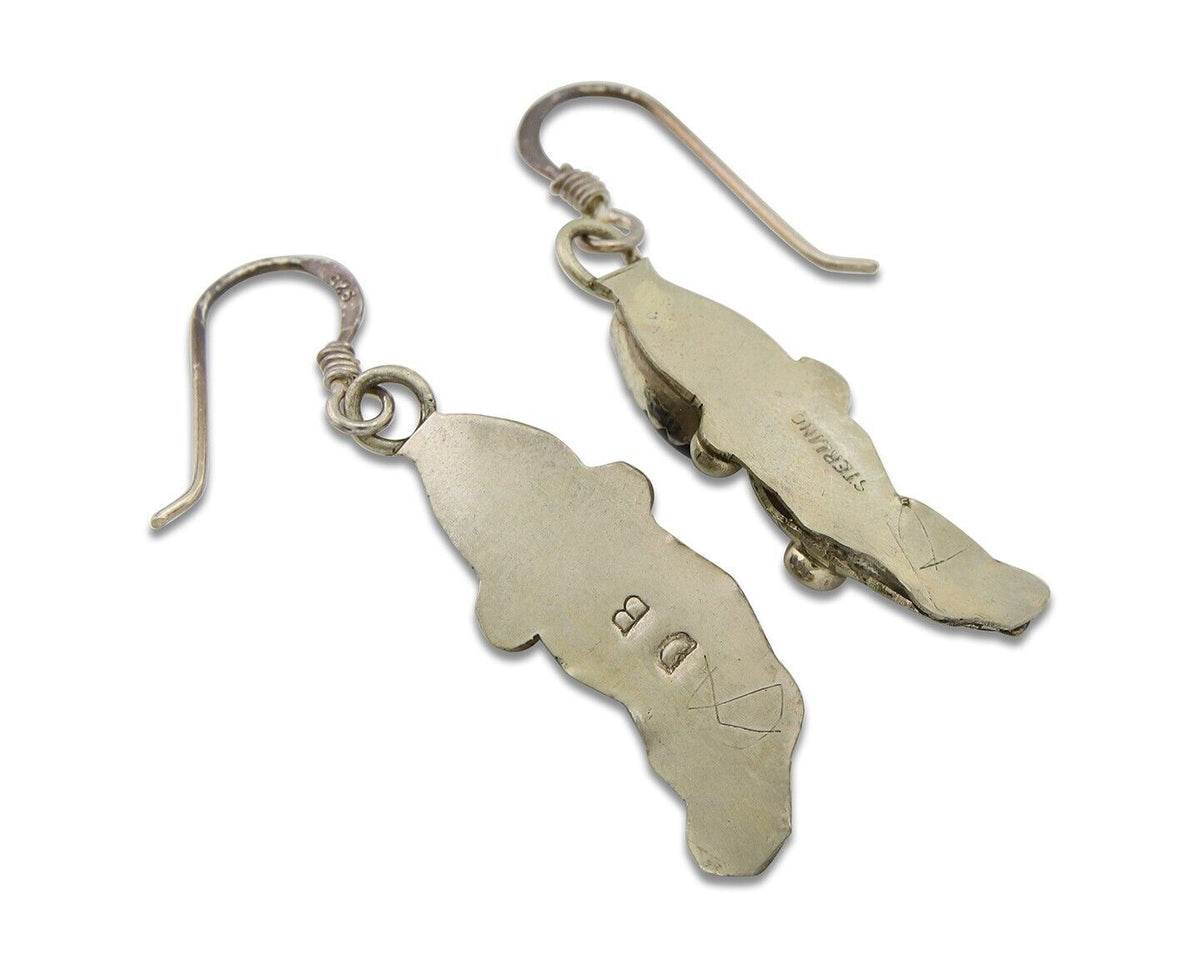 Navajo Earrings 925 Silver Handmade Natural Onyx Signed DB C.80's