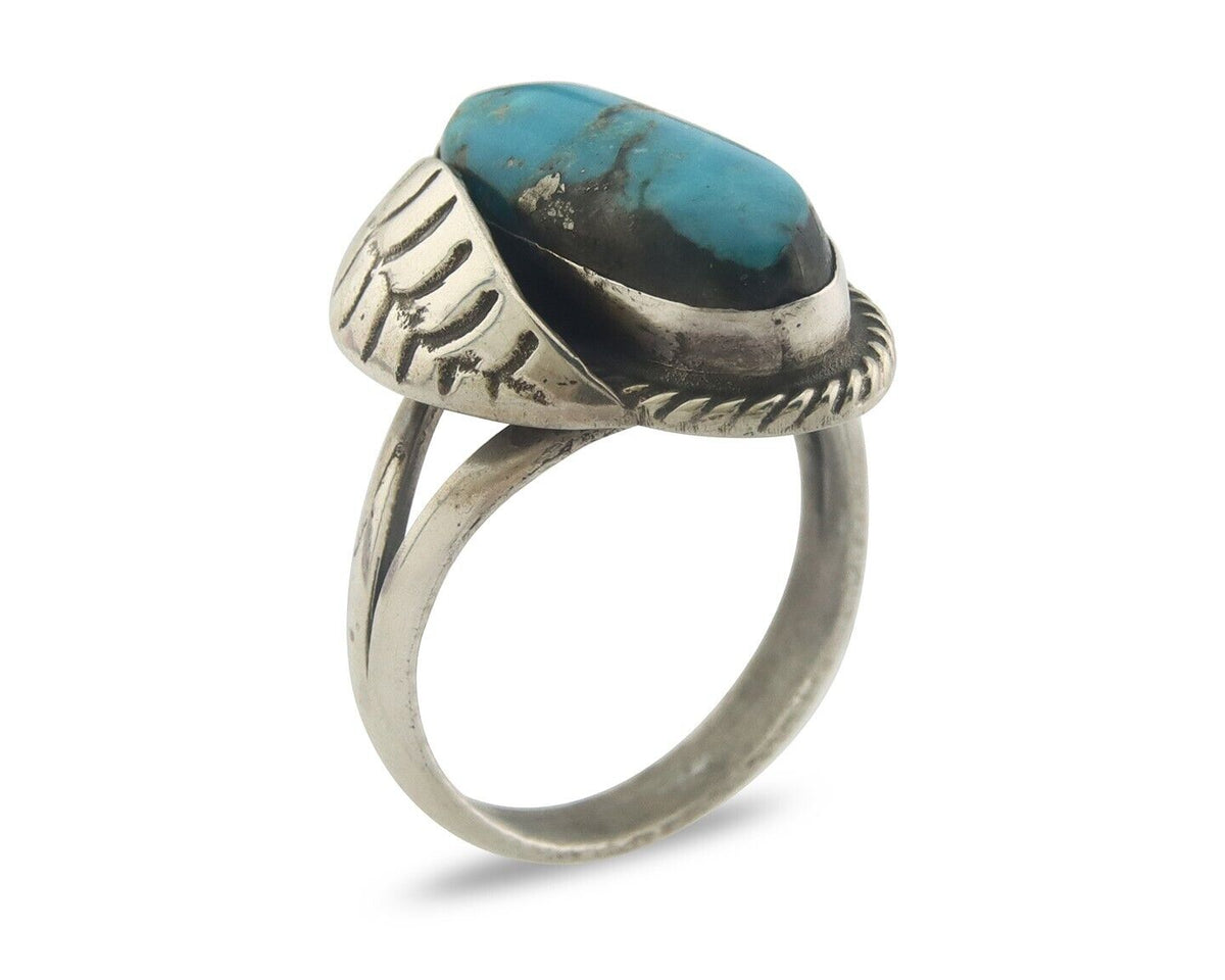 Navajo Ring 925 Sterling Bisbee Turquoise Native Artist C.80's Size 5.75