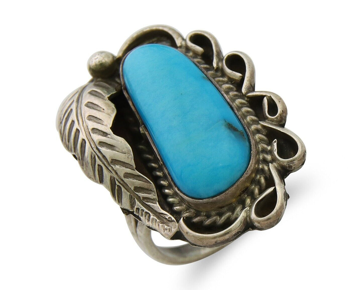 Navajo Ring .925 Sterling Blue Turquoise Artist Signed EK C.80's