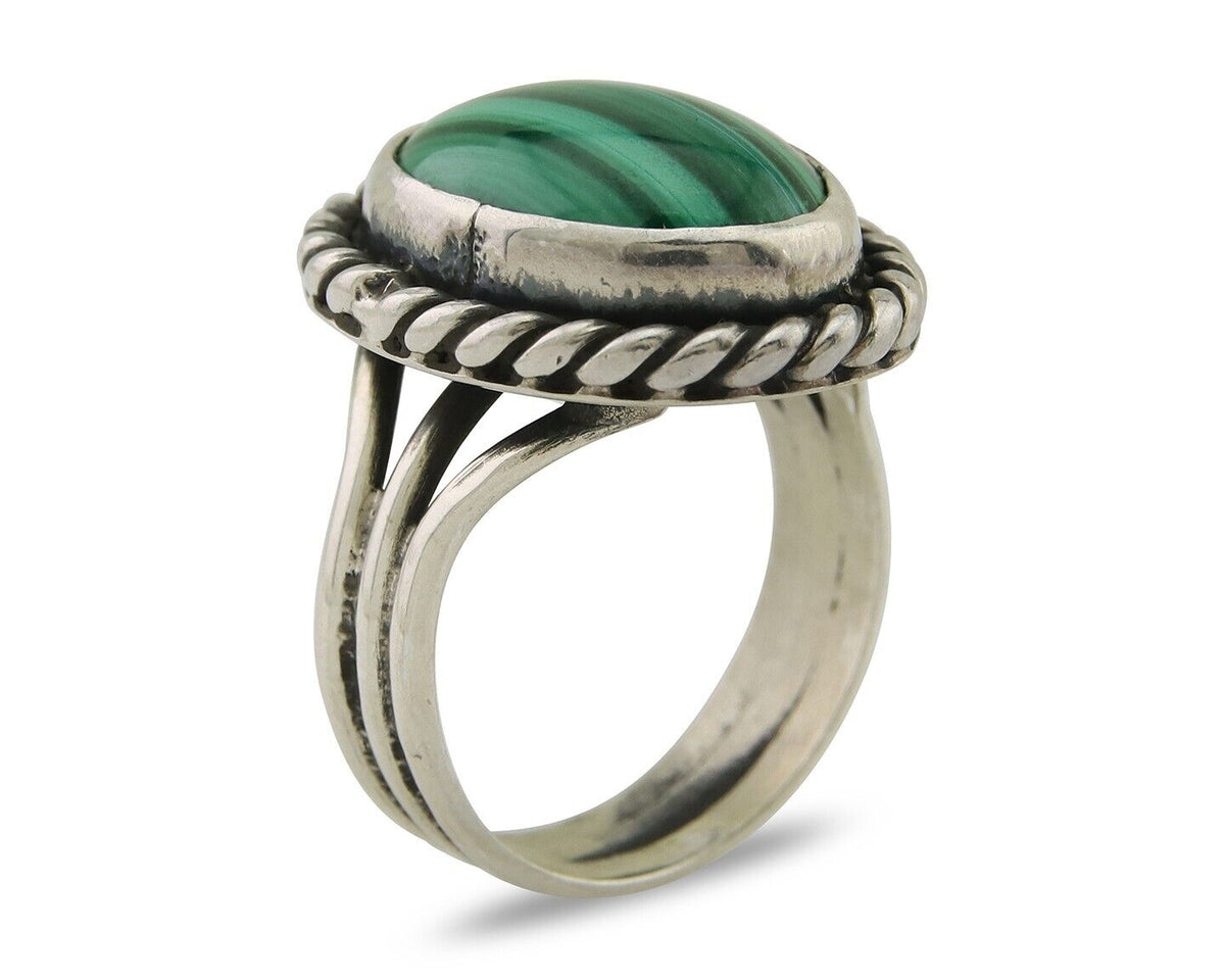 Navajo Ring 925 Silver Natural Malachite Native American Artist C.80's