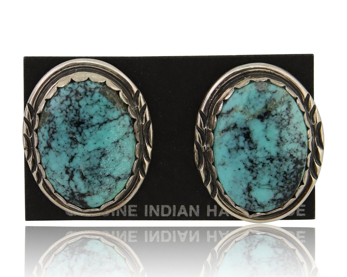 Navajo Earrings 925 Silver Natural Blue Native American Artist C.80's