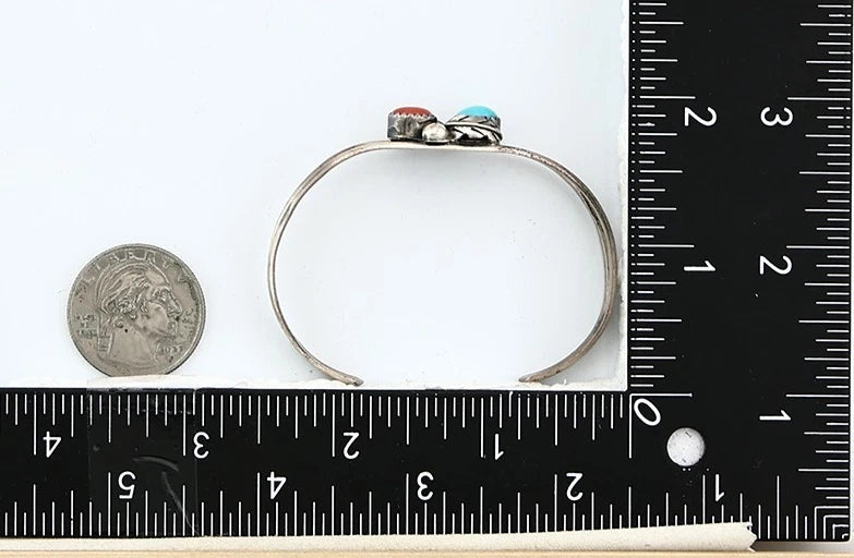 Navajo Cuff Bracelet Sterling Silver Gemstone Native American Artist C.80's
