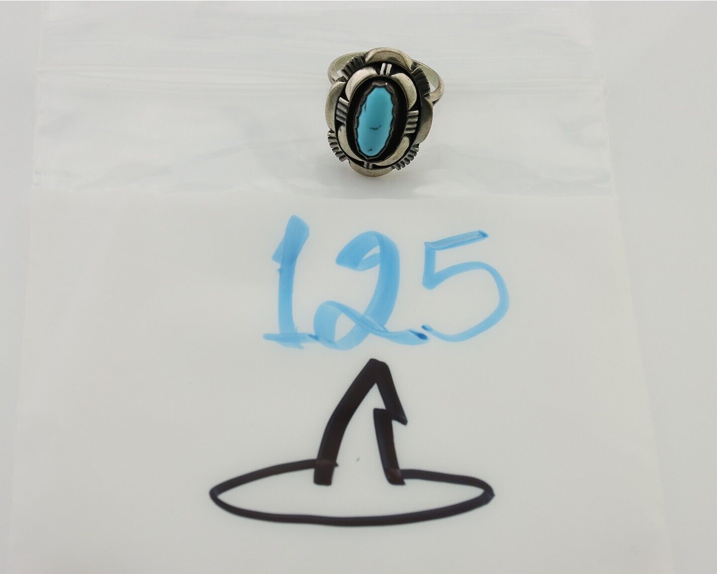 Navajo Ring 925 Silver Blue Sleeping Beauty Turquoise Signed LM NEZ C.80's
