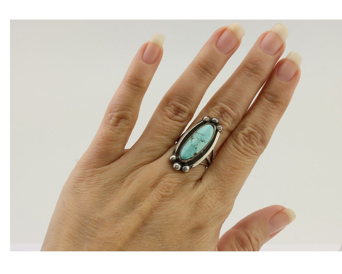 Navajo Turquoise Ring 925 Silver Native Artist Signed Sunrise Size 6.0 C.80's