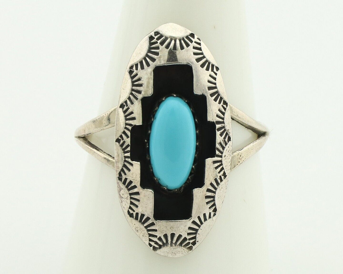 Navajo Ring .925 Silver Sleeping Beauty Turquoise Artist Signed P C.80's