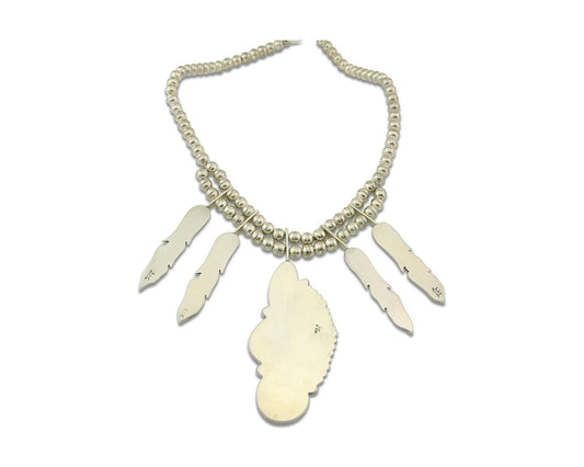 Vintage Navajo Bead Necklace 925 Siilver Turquoise Signed Ben S & LSP