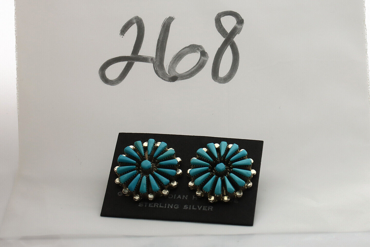 Zuni Earrings .925 Silver Petti Point Natural Blue Turquoise Native Artist C.80s